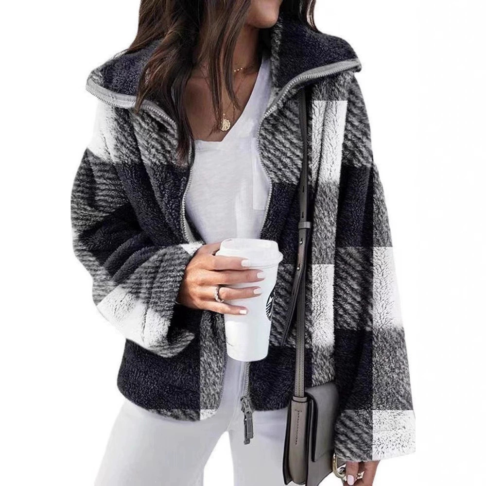 ZARA Plus Size Reversible Plush Plaid Coat Fall Winter